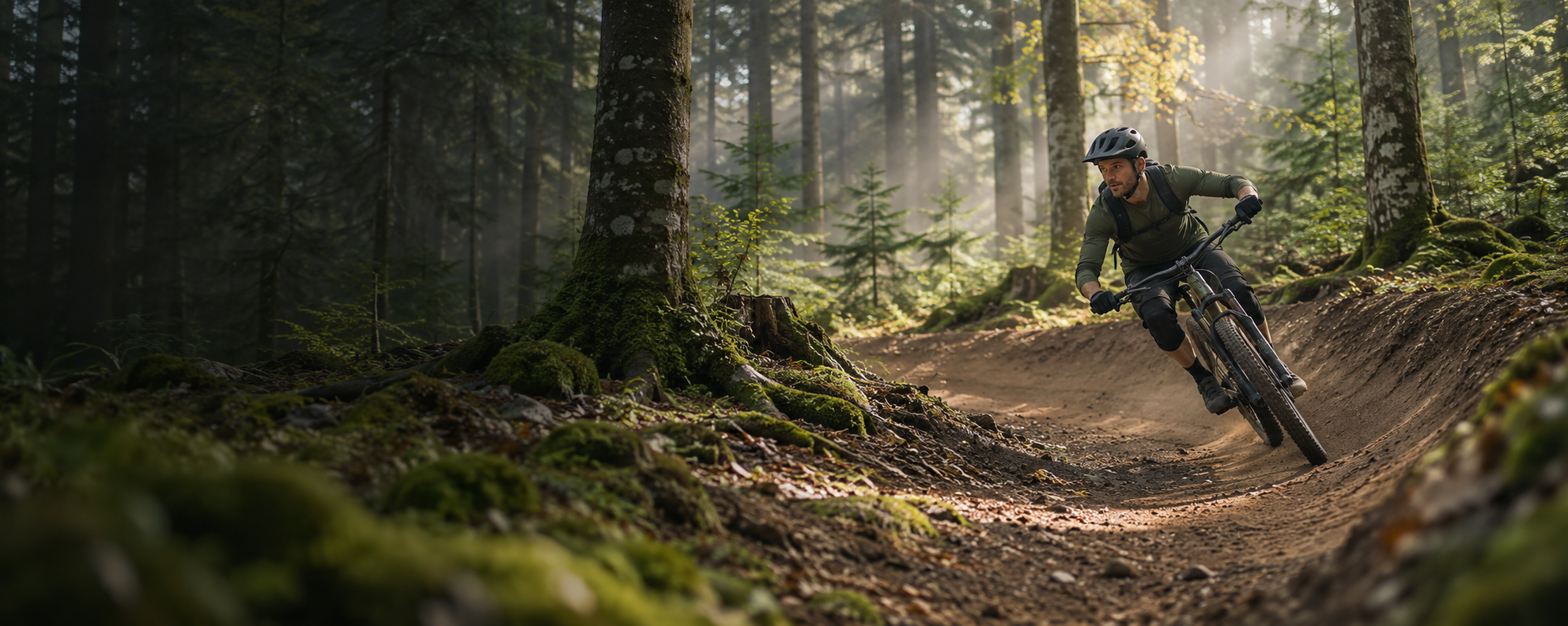 Mountainbiker auf einem Waldtrail